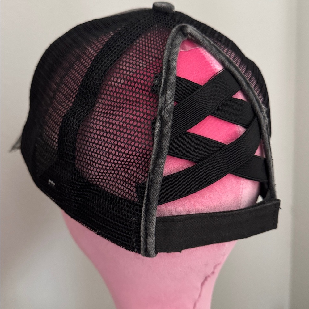 Gray Distressed Cap with Embroidered Text - Picture 3 of 3